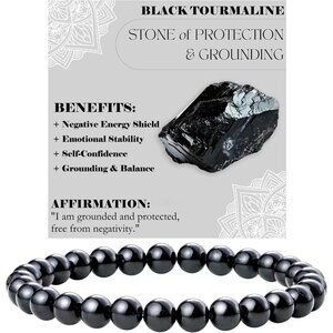 Beaded Bracelet Women Black Tourmaline Natural Stone Elastic Jewelry Gift